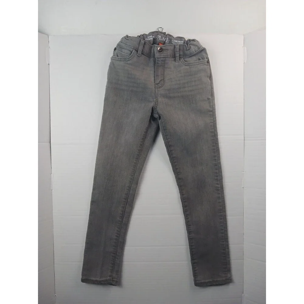 The Childrens Place Super Skinny Denim Jeans Boys size 8 gray adjustable waist